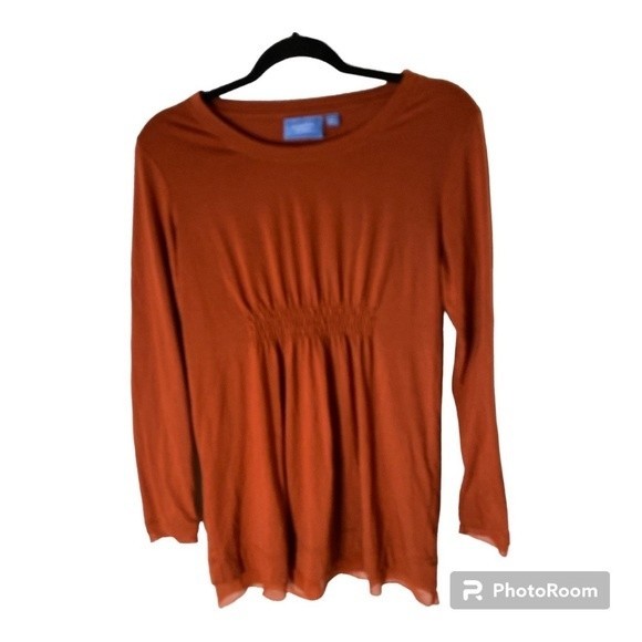 Simply Vera Vera Wang Rust Orange Smocked Long Sleeve Tunic Top Size M - Picture 1 of 8